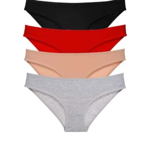 4 adet Süper Eko Set Likralı Kadın Slip Külot Siyah Kırmızı Ten Gri
