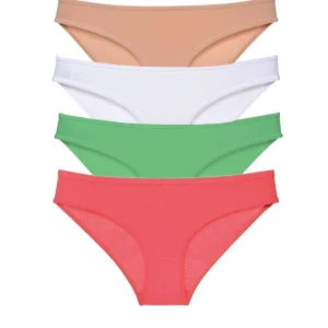 4 adet Süper Eko Set Likralı Kadın Slip Külot Ten Pudra Yeşil Fuşya