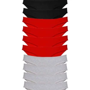 12 adet Süper Eko Set Likralı Kadın Slip Külot Siyah Kırmızı Gri