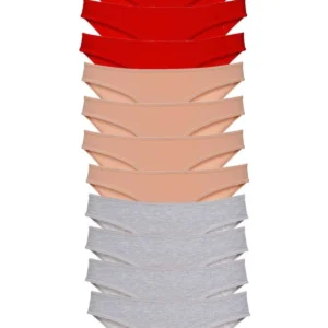 12 adet Eko Set Likralı Kadın Slip Külot Kırmızı Ten Gri