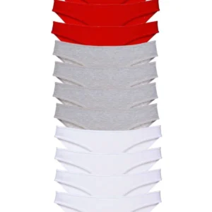 12 adet Süper Eko Set Likralı Kadın Slip Külot Kırmızı Gri Beyaz