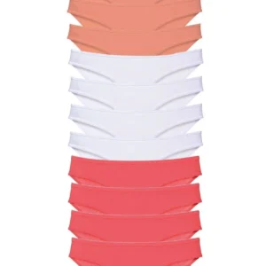 12 adet Süper Eko Set Likralı Kadın Slip Külot Pudra Beyaz Fuşya