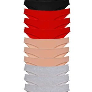 12 adet Süper Eko Set Likralı Kadın Slip Külot Siyah Kırmızı Ten Gri