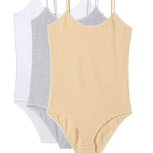 3 Adet İp Askılı Kadın Çıtçıtlı Body Beyaz Gri Ten