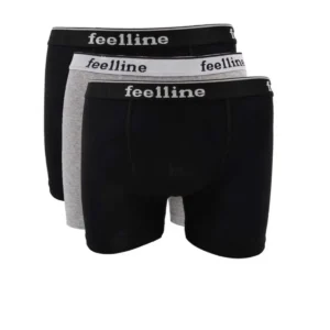 3 adet Feelline Siyah ve Gri Pamuklu Doğal Likralı Erkek Boxer