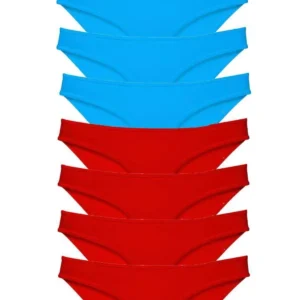 8 adet Süper Eko Set Likralı Kadın Slip Külot Kırmızı ve Mavi