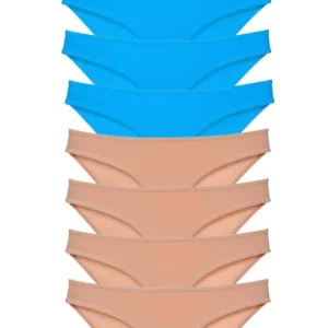 8 adet Eko Set Likralı Kadın Slip Külot Ten ve Mavi