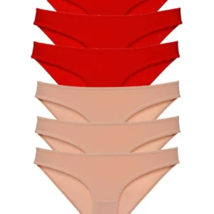 6 adet Eko Set Likralı Kadın Slip Külot Kırmızı Ten