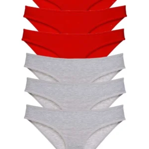 6 adet Eko Set Likralı Kadın Slip Külot Kırmızı Gri