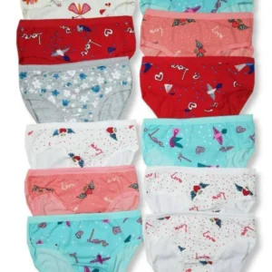 12 Adet Kız Çocuk Desenli Slip Külot