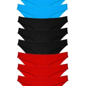 9 adet Süper Eko Set Likralı Kadın Slip Külot Siyah Kırmızı Mavi