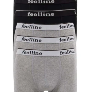 6 adet Feelline Siyah ve Gri Pamuklu Doğal Likralı Erkek Boxer
