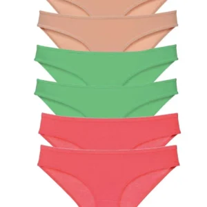 6 adet Süper Eko Set Likralı Kadın Slip Külot Ten Yeşil Fuşya