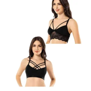 Kota 6 Adet Siyah Dantelli Çapraz İpli Büstiyer