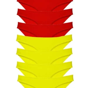 8 adet Süper Eko Set Likralı Kadın Slip Külot Sarı Kırmızı