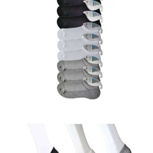 Siyah Gri ve Beyaz Erkek Görünmez Çorap 9 çift