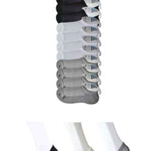 Siyah Gri ve Beyaz Erkek Görünmez Çorap 12 çift