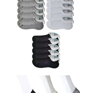 Siyah Gri ve Beyaz Erkek Görünmez Çorap 15 çift