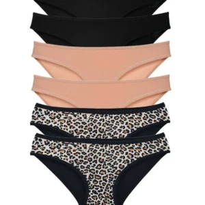 6 Adet Likralı Kadın Slip Külot Leopar Siyah Ten
