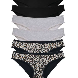 6 Adet Likralı Kadın Slip Külot Leopar Siyah Gri