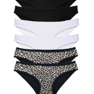 6 Adet Likralı Kadın Slip Külot Leopar Siyah Beyaz
