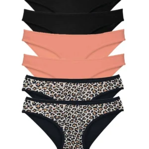 6 Adet Likralı Kadın Slip Külot Leopar Siyah Pudra