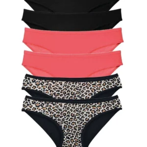 6 Adet Likralı Kadın Slip Külot Leopar Siyah Fuşya