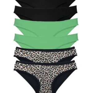 6 Adet Likralı Kadın Slip Külot Leopar Siyah Yeşil
