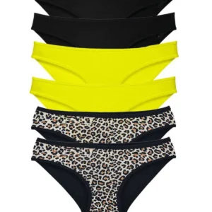 6 Adet Likralı Kadın Slip Külot Leopar Siyah Sarı
