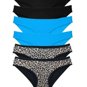6 Adet Likralı Kadın Slip Külot Leopar Siyah Mavi