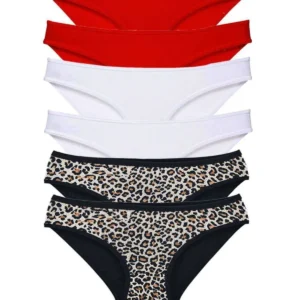 6 Adet Likralı Kadın Slip Külot Leopar Kırmızı Beyaz