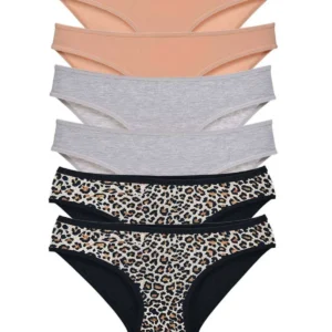 6 Adet Likralı Kadın Slip Külot Leopar Ten Gri