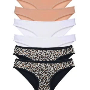 6 Adet Likralı Kadın Slip Külot Leopar Ten Beyaz