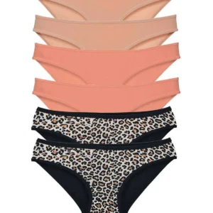 6 Adet Likralı Kadın Slip Külot Leopar Ten Pudra