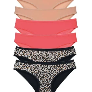 6 Adet Likralı Kadın Slip Külot Leopar Ten Fuşya