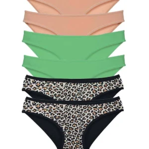 6 Adet Likralı Kadın Slip Külot Leopar Ten Yeşil