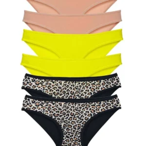 6 Adet Likralı Kadın Slip Külot Leopar Ten Sarı