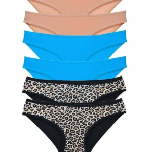 6 Adet Likralı Kadın Slip Külot Leopar Ten Mavi