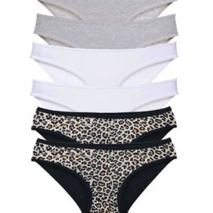 6 Adet Likralı Kadın Slip Külot Leopar Gri Beyaz