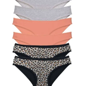 6 Adet Likralı Kadın Slip Külot Leopar Gri Pudra