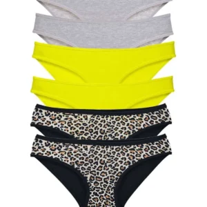 6 Adet Likralı Kadın Slip Külot Leopar Gri Sarı