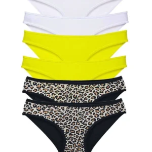 6 Adet Likralı Kadın Slip Külot Leopar Beyaz Sarı