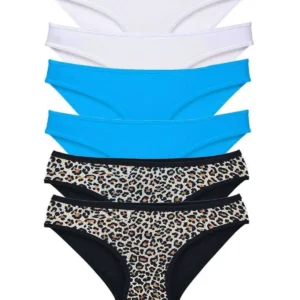 6 Adet Likralı Kadın Slip Külot Leopar Beyaz Mavi