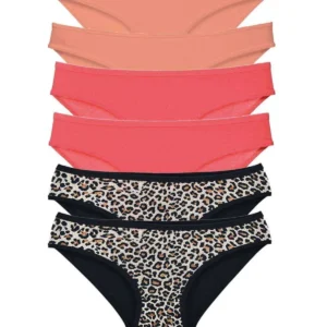 6 Adet Likralı Kadın Slip Külot Leopar Pudra Fuşya