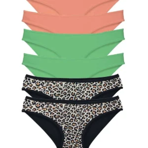 6 Adet Likralı Kadın Slip Külot Leopar Pudra Yeşil