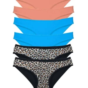 6 Adet Likralı Kadın Slip Külot Leopar Pudra Mavi