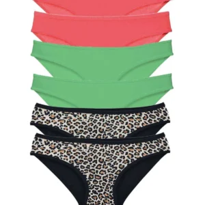 6 Adet Likralı Kadın Slip Külot Leopar Fuşya Yeşil