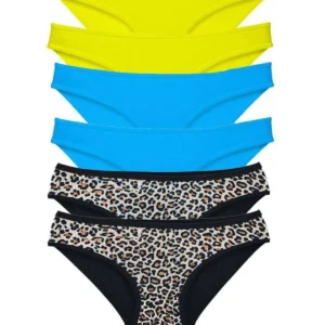 6 Adet Likralı Kadın Slip Külot Leopar Sarı Mavi