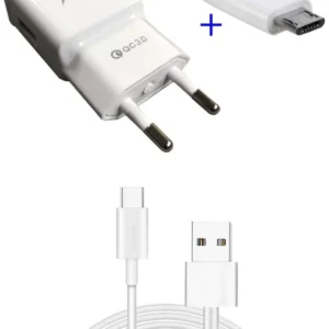 Android Type-C Uçlu Hızlı Şarj Aleti 3.1A 1 Metre Kablolu Hızlı Şarj Cihazı ve Mikro Dönüştürücü