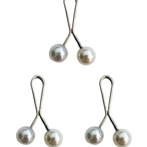 3 Adet Tesettür Eşarp ve Şal Klipsi İnci Beyaz